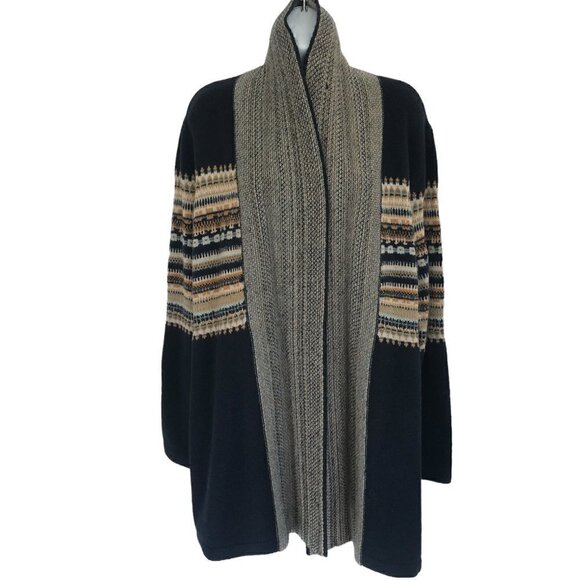 CJ Banks Large Open Front Long Line Cardigan Knit Sweater Drape Blue Stripe Boho - Picture 7 of 10